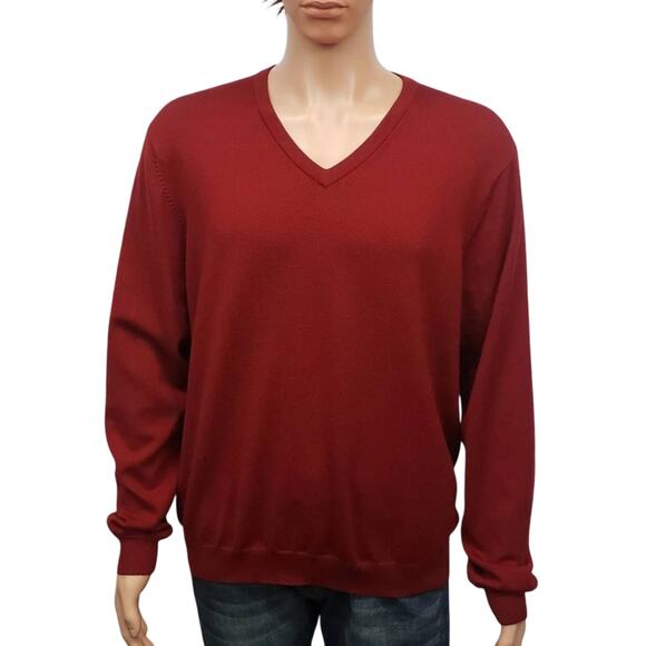Brooks Brothers Merino Wool Blend V-Neck Sweater Men M Red Knit Unisex Vintage - Picture 3 of 12